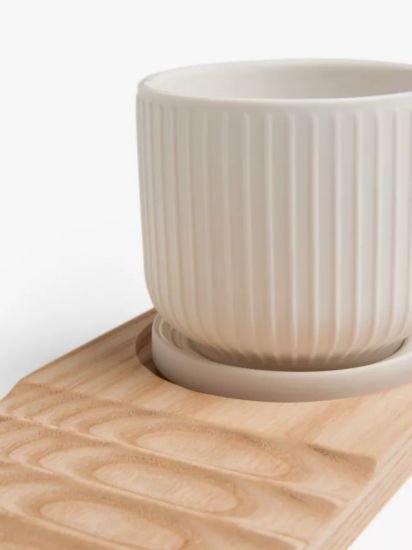 New bone china tabletop flower pots and boards, natural wood/white