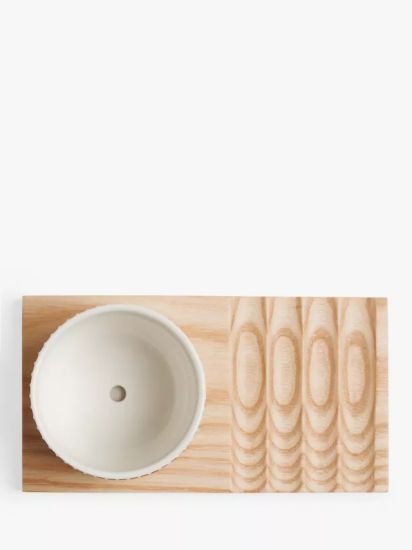 New bone china tabletop flower pots and boards, natural wood/white
