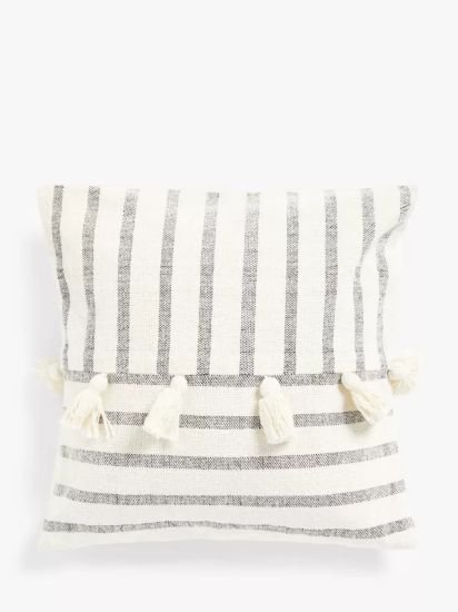 Tassel Cushion, Black / White