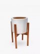 Indoor Ceramic Planter & Wood Stand, 24cm