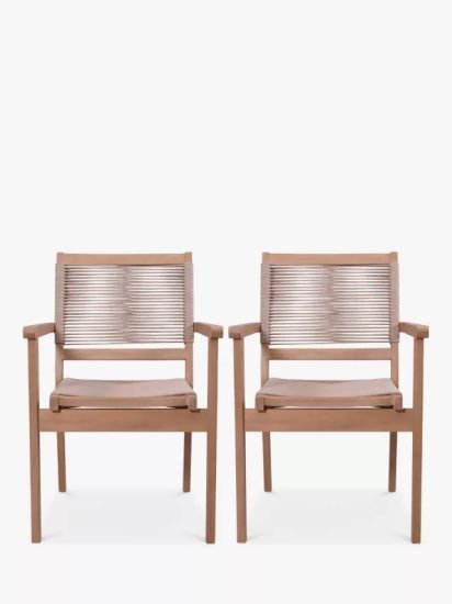 Rope Stacking Garden Chair, Set of 2, (Acacia Wood), Natural