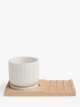 New bone china tabletop flower pots and boards, natural wood/white