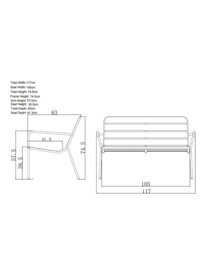 2-Seater Metal Garden Sofa