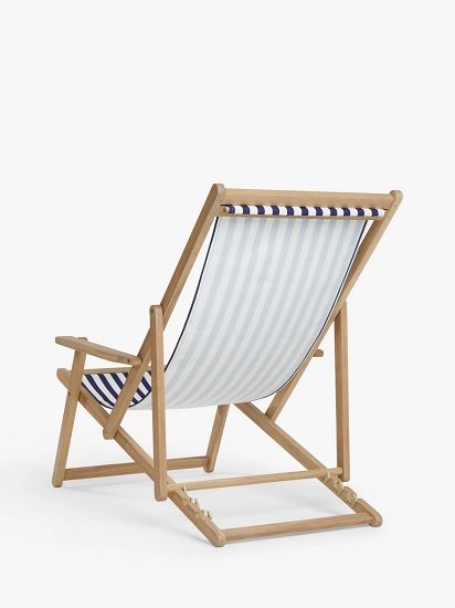 Acacia Chaise Frame and Striped Slings, Natural/Blue and White