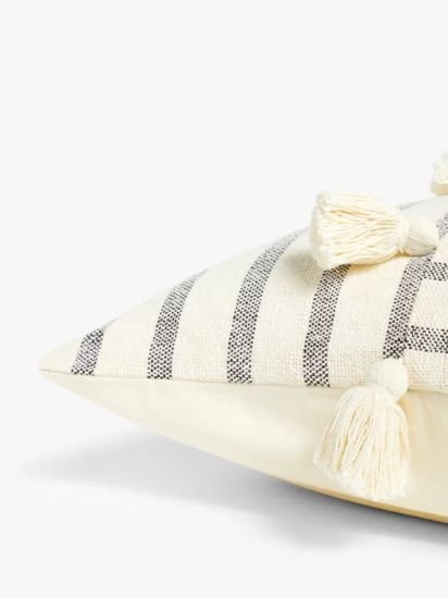 Tassel Cushion, Black / White