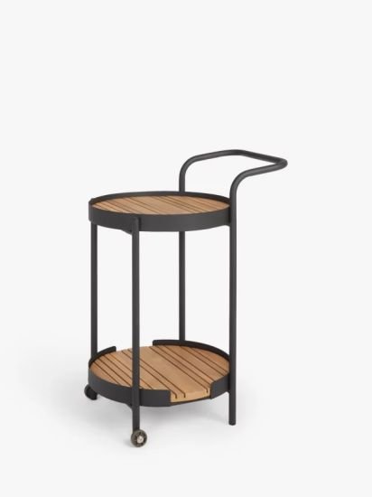 Round Garden Bar Trolley, (Acacia Wood), Black/Natural