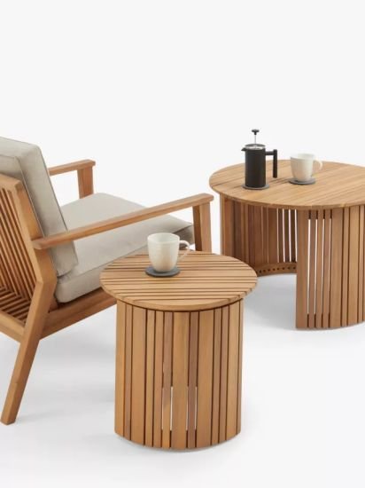 Nesting Round Garden Coffee Tables, Set of 2, (Acacia Wood), Natural