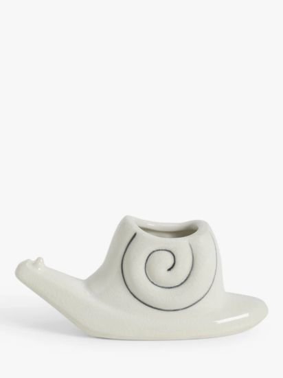 Stoneware Snail Planter, White